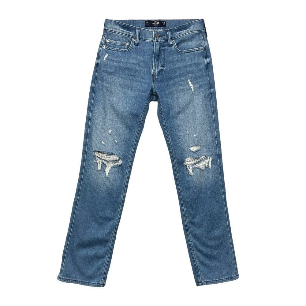 Hollister Jeans Men's‎ Slim Straight Epic Flex Light Wash Distressed Jeans